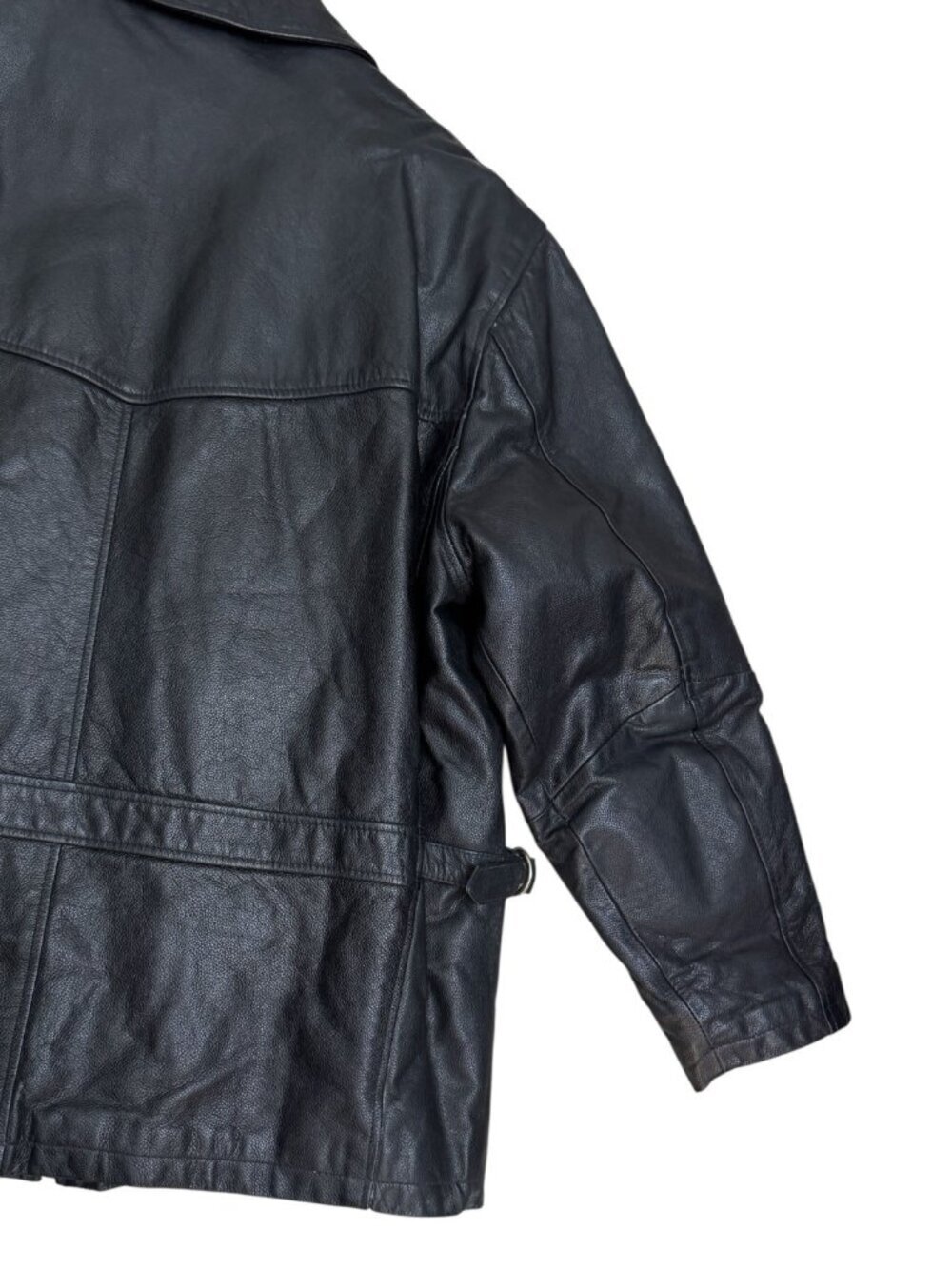 PELLE CUIR Vintage Genuine Leather Black Casual Heavy Jacket Coat Mens Large - Picture 6 of 6